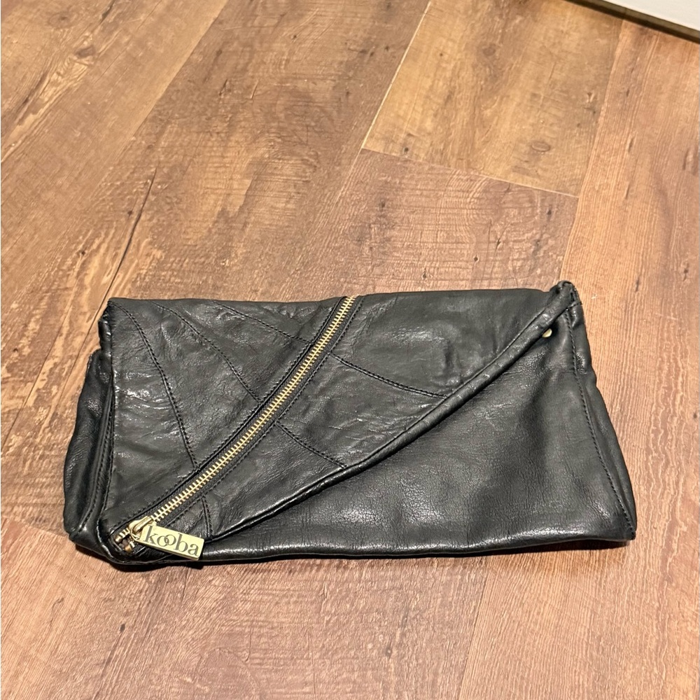 2010s Kooba Black Leather Clutch with Gold Hardware